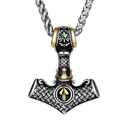 THE MEN THING SS Pendant/ Necklace VIKING NORSE MJOLNIR GOLD  - Pure Titanium Steel Necklace with 24 inch Chain for Men & Boys
