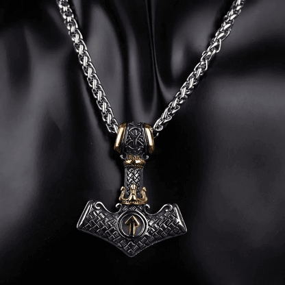 THE MEN THING SS Pendant/ Necklace VIKING NORSE MJOLNIR GOLD  - Pure Titanium Steel Necklace with 24 inch Chain for Men & Boys