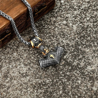 THE MEN THING SS Pendant/ Necklace VIKING NORSE MJOLNIR GOLD  - Pure Titanium Steel Necklace with 24 inch Chain for Men & Boys
