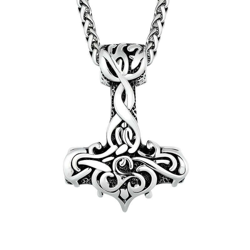 THE MEN THING SS Pendant/ Necklace VIKING RUNES THOR HAMMER SILVER  - Pure Titanium Steel Necklace with 24 inch Chain for Men & Boys