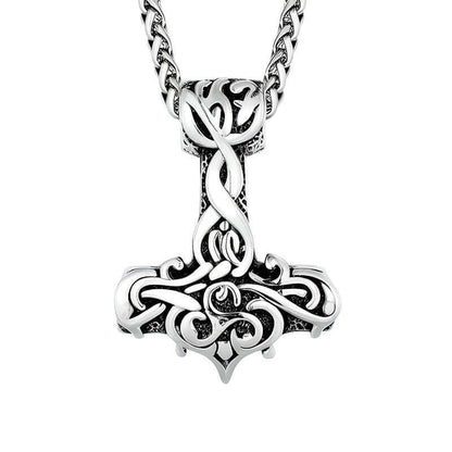 THE MEN THING SS Pendant/ Necklace VIKING RUNES THOR HAMMER SILVER  - Pure Titanium Steel Necklace with 24 inch Chain for Men & Boys