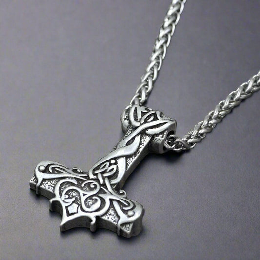 THE MEN THING SS Pendant/ Necklace VIKING RUNES THOR HAMMER SILVER  - Pure Titanium Steel Necklace with 24 inch Chain for Men & Boys