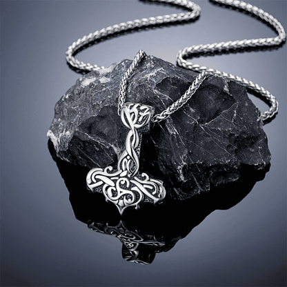 THE MEN THING SS Pendant/ Necklace VIKING RUNES THOR HAMMER SILVER  - Pure Titanium Steel Necklace with 24 inch Chain for Men & Boys