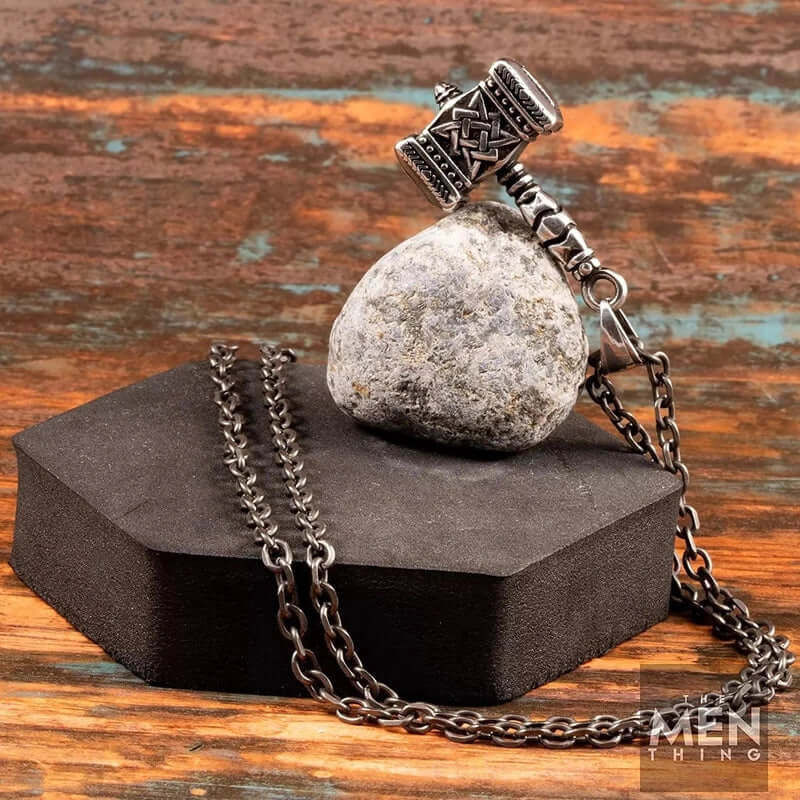 THE MEN THING SS Pendant/ Necklace VIKING THOR HAMMER - Pure Titanium Steel Necklace with 25.5 inch Chain for Men & Boys