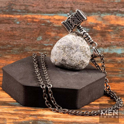 THE MEN THING SS Pendant/ Necklace VIKING THOR HAMMER - Pure Titanium Steel Necklace with 25.5 inch Chain for Men & Boys