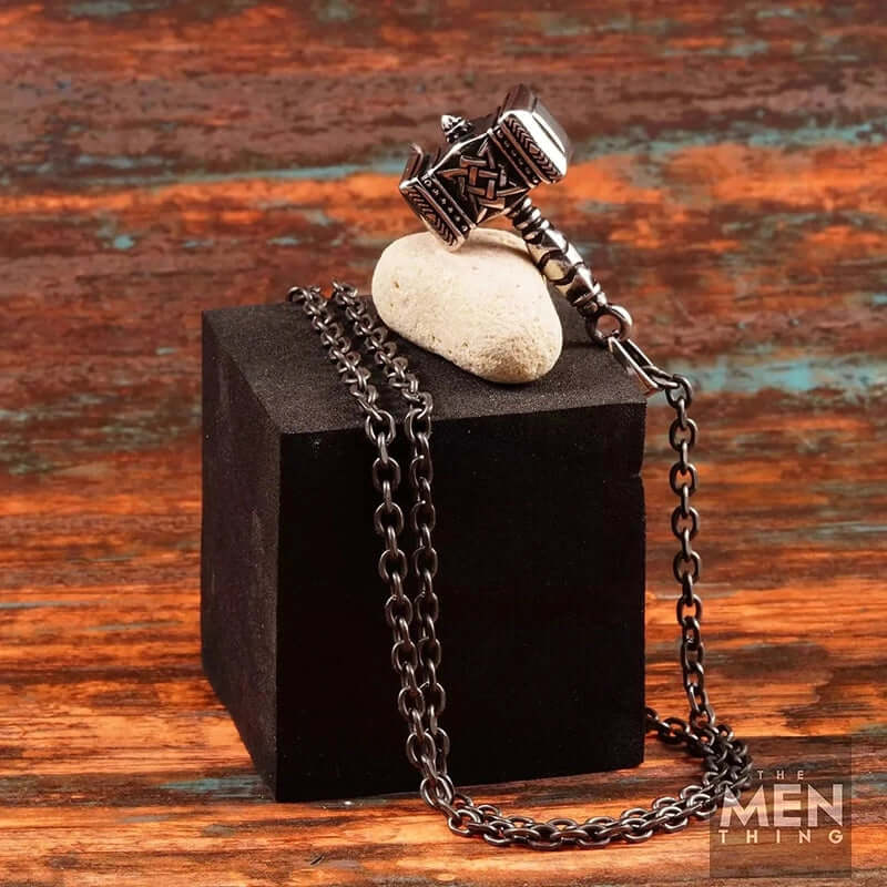 THE MEN THING SS Pendant/ Necklace VIKING THOR HAMMER - Pure Titanium Steel Necklace with 25.5 inch Chain for Men & Boys