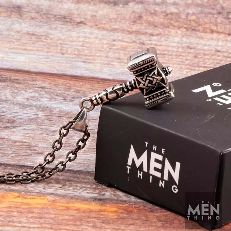 THE MEN THING SS Pendant/ Necklace VIKING THOR HAMMER - Pure Titanium Steel Necklace with 25.5 inch Chain for Men & Boys