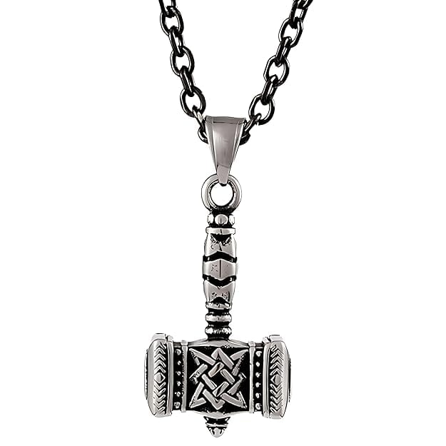 THE MEN THING SS Pendant/ Necklace VIKING THOR HAMMER - Pure Titanium Steel Necklace with 25.5 inch Chain for Men & Boys