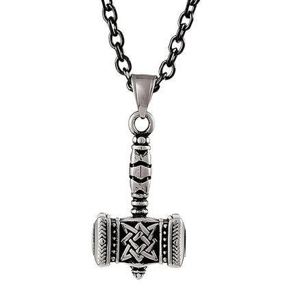 THE MEN THING SS Pendant/ Necklace VIKING THOR HAMMER - Pure Titanium Steel Necklace with 25.5 inch Chain for Men & Boys