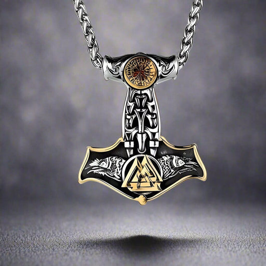 THE MEN THING SS Pendant/ Necklace VIKING THOR MJOLNIR GOLD - Pure Titanium Steel Necklace with 24 inch Chain for Men & Boys