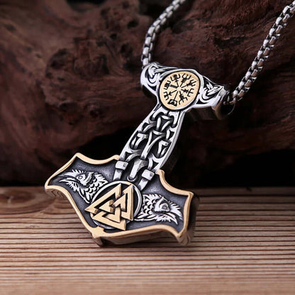 THE MEN THING SS Pendant/ Necklace VIKING THOR MJOLNIR GOLD - Pure Titanium Steel Necklace with 24 inch Chain for Men & Boys
