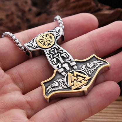 THE MEN THING SS Pendant/ Necklace VIKING THOR MJOLNIR GOLD - Pure Titanium Steel Necklace with 24 inch Chain for Men & Boys
