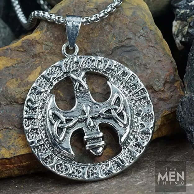 THE MEN THING SS Pendant/ Necklace VINTAGE AXE -  Alloy Pendant with Stainless Steel 24inch Round Box Chain, European trending Style for Men & Boy