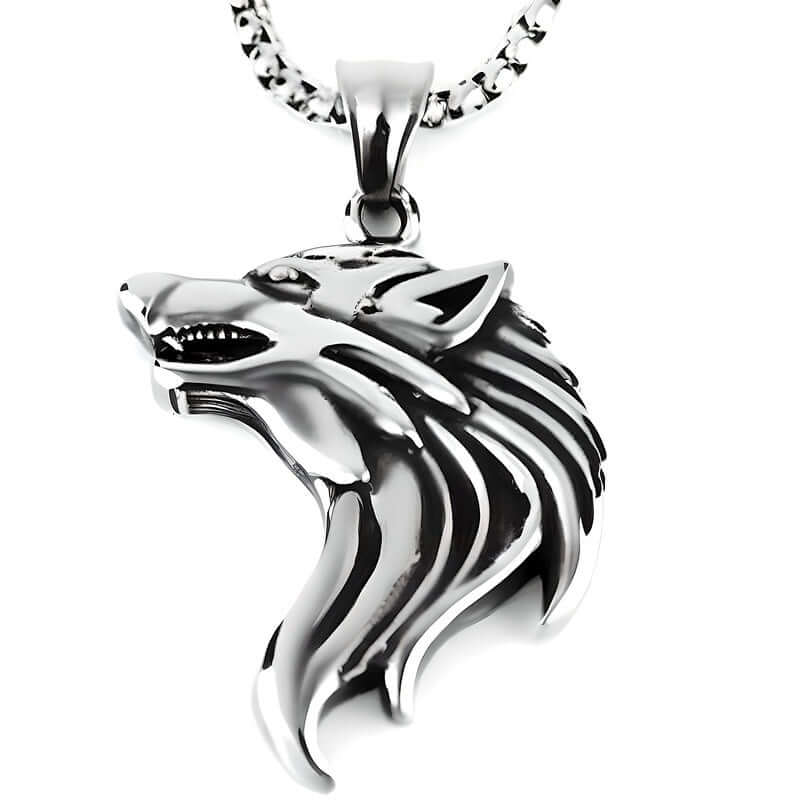 THE MEN THING SS Pendant/ Necklace WATCHING WOLF - Alloy Pendant with Stainless Steel 24inch Round Box Chain, American trending Style for Men & Boy
