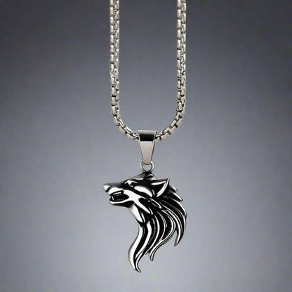 THE MEN THING SS Pendant/ Necklace WATCHING WOLF (T) - Pure Titanium Steel Pendant with Stainless Steel 24inch Round Box Chain, European trending Style for Men & Boy
