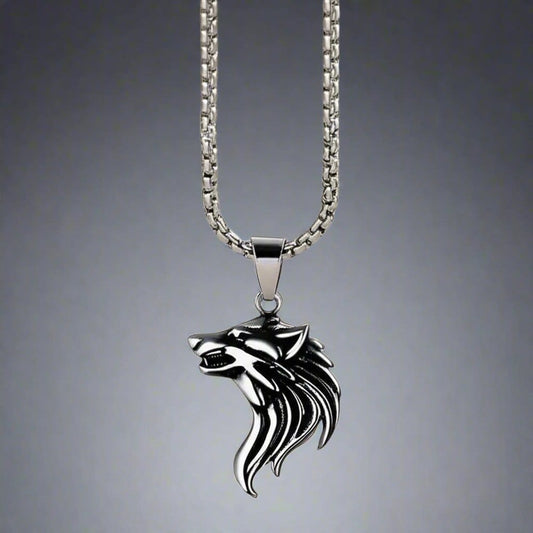 THE MEN THING SS Pendant/ Necklace WATCHING WOLF (T) - Pure Titanium Steel Pendant with Stainless Steel 24inch Round Box Chain, European trending Style for Men & Boy