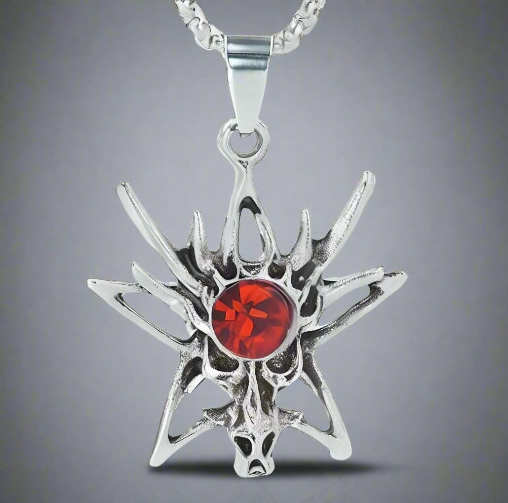 THE MEN THING SS Pendant/ Necklace WILD HUNT - Alloy Pendant with Stainless Steel  24inch Round Box Chain with Red Stone, European trending Style for Men & Boys