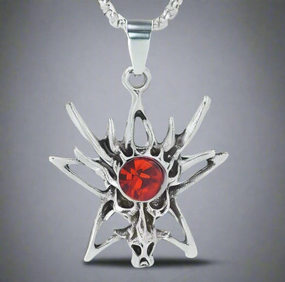 THE MEN THING SS Pendant/ Necklace WILD HUNT - Alloy Pendant with Stainless Steel  24inch Round Box Chain with Red Stone, European trending Style for Men & Boys