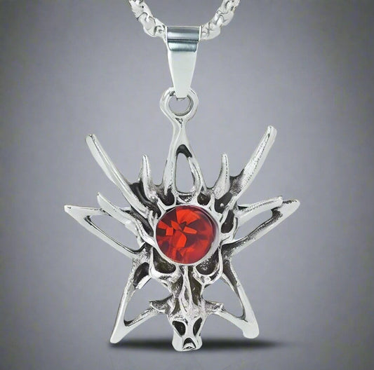 THE MEN THING SS Pendant/ Necklace WILD HUNT - Alloy Pendant with Stainless Steel  24inch Round Box Chain with Red Stone, European trending Style for Men & Boys