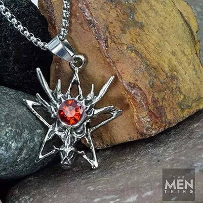 THE MEN THING SS Pendant/ Necklace WILD HUNT - Alloy Pendant with Stainless Steel  24inch Round Box Chain with Red Stone, European trending Style for Men & Boys