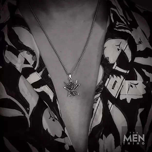 THE MEN THING SS Pendant/ Necklace WILD HUNT - Alloy Pendant with Stainless Steel  24inch Round Box Chain with Red Stone, European trending Style for Men & Boys