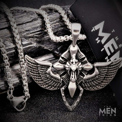 THE MEN THING SS Pendant/ Necklace WING CONTROL - Pure Titanium Steel Pendant with 24inch Round Box Chain for Men & Boys