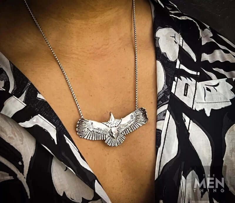 THE MEN THING SS Pendant/ Necklace WINGSPAN -  Alloy Pendant with Pure Stainless Steel 24inch Chain for Men, European trending Style - Round Box Chain