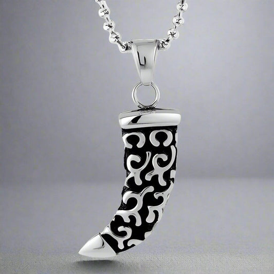 THE MEN THING SS Pendant/ Necklace WOLF TOOTH -  Pure Titanium Steel Pendant with 24inch Round Box Chain for Men & Boys