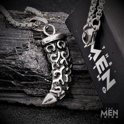 THE MEN THING SS Pendant/ Necklace WOLF TOOTH -  Pure Titanium Steel Pendant with 24inch Round Box Chain for Men & Boys