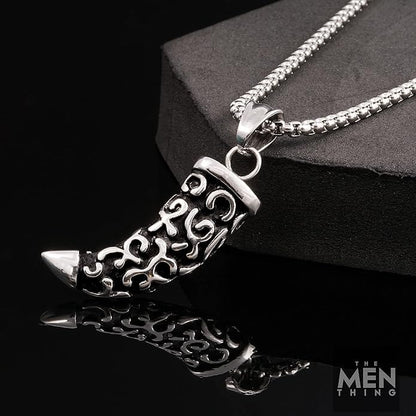 THE MEN THING SS Pendant/ Necklace WOLF TOOTH -  Pure Titanium Steel Pendant with 24inch Round Box Chain for Men & Boys