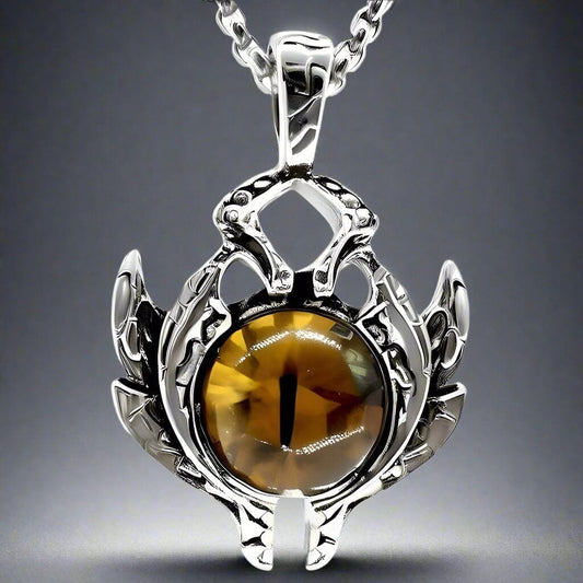 THE MEN THING SS Pendant/ Necklace YELLOW EYE PROTECT -  Alloy Pendant with Stainless Steel 24inch Round Box Chain, European trending Style for Men & Boy