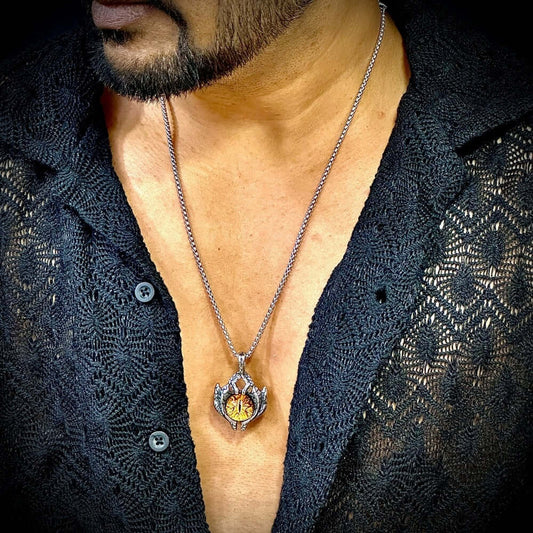 THE MEN THING SS Pendant/ Necklace YELLOW EYE PROTECT (T) - Pure Titanium Steel Pendant with Stainless Steel 24inch Round Box Chain, European trending Style for Men & Boy