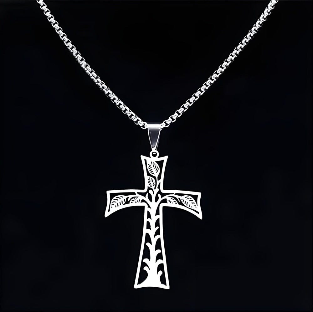 THE MEN THING SS Pendant with Chain LEAFLINE CRUCIFIX - 24inch Pure Stainless Steel  Round box Chain for Men, European trending Style for Men & Boy