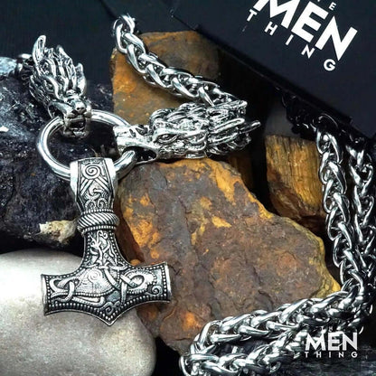 THE MEN THING SS Pendant with Chain NORSE VIKING WARRIOR THOR HAMMER -  Talisman Necklace, Pure Stainless Steel Nordic Mythology Mjolnir Pendant for Men and Boys