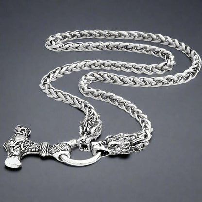 THE MEN THING SS Pendant with Chain NORSE VIKING WARRIOR THOR HAMMER -  Talisman Necklace, Pure Stainless Steel Nordic Mythology Mjolnir Pendant for Men and Boys
