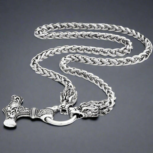 THE MEN THING SS Pendant with Chain NORSE VIKING WARRIOR THOR HAMMER -  Talisman Necklace, Pure Stainless Steel Nordic Mythology Mjolnir Pendant for Men and Boys