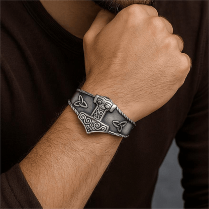 THE MEN THING Steel Bracelets AESIR BAND - Pure Stainless Steel Open Bangle Bracelet (Adjustable) for Men & Boys