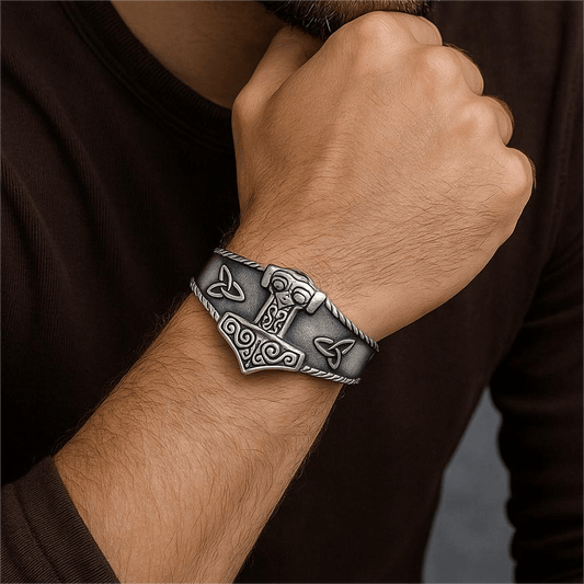 THE MEN THING Steel Bracelets AESIR BAND - Pure Stainless Steel Open Bangle Bracelet (Adjustable) for Men & Boys