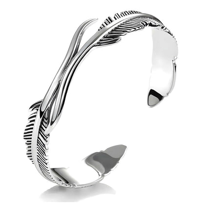 THE MEN THING Steel Bracelets ARGENT FEATHER - Pure Stainless Steel Open Bangle Bracelet (Adjustable) for Men & Boys