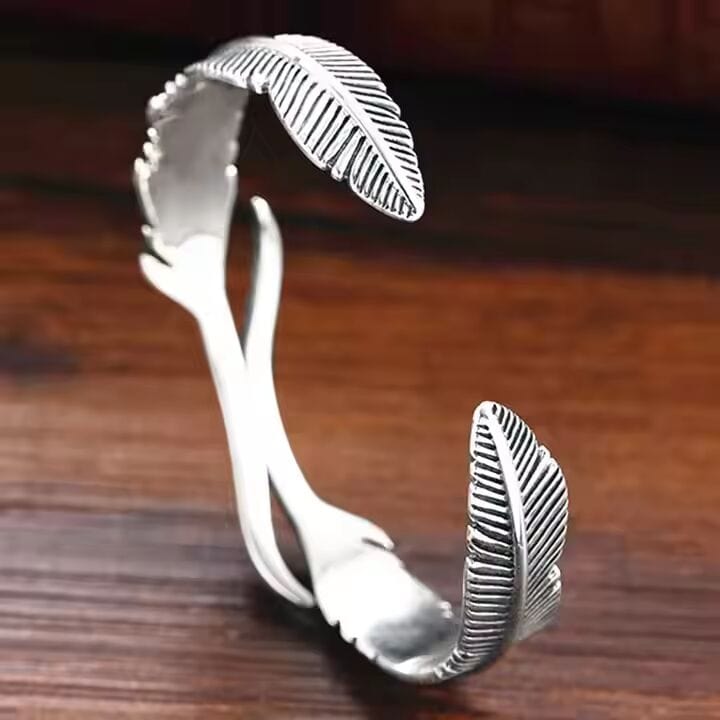 THE MEN THING Steel Bracelets ARGENT FEATHER - Pure Stainless Steel Open Bangle Bracelet (Adjustable) for Men & Boys
