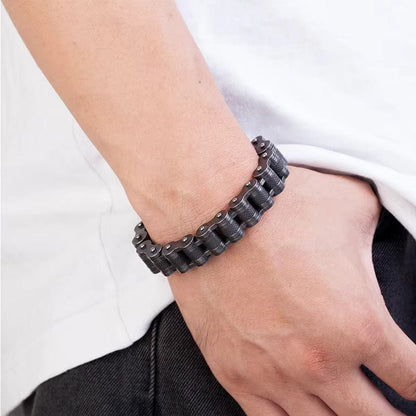 THE MEN THING Steel Bracelets BIKER CHAIN BRACELET - 13mm Pure Titanium Steel Bracelet, Black Plated Antique Matt Finish Bracelet for Men & Boy (8inch)