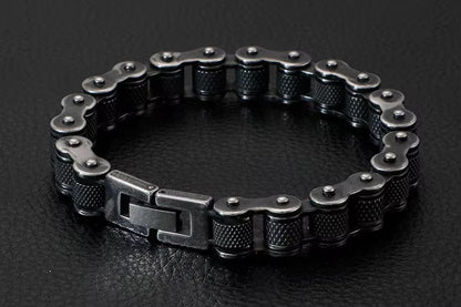 THE MEN THING Steel Bracelets BIKER CHAIN BRACELET - 13mm Pure Titanium Steel Bracelet, Black Plated Antique Matt Finish Bracelet for Men & Boy (8inch)