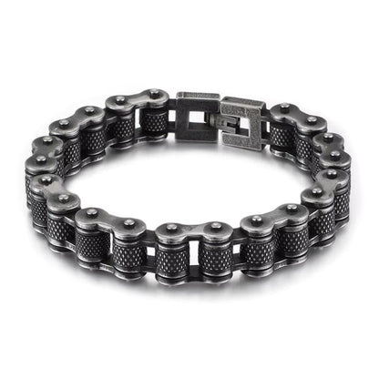 THE MEN THING Steel Bracelets BIKER CHAIN BRACELET - 13mm Pure Titanium Steel Bracelet, Black Plated Antique Matt Finish Bracelet for Men & Boy (8inch)