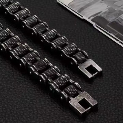 THE MEN THING Steel Bracelets BIKER CHAIN BRACELET - 13mm Pure Titanium Steel Bracelet, Black Plated Antique Matt Finish Bracelet for Men & Boy (8inch)