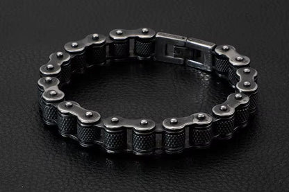 THE MEN THING Steel Bracelets BIKER CHAIN BRACELET - 13mm Pure Titanium Steel Bracelet, Black Plated Antique Matt Finish Bracelet for Men & Boy (8inch)