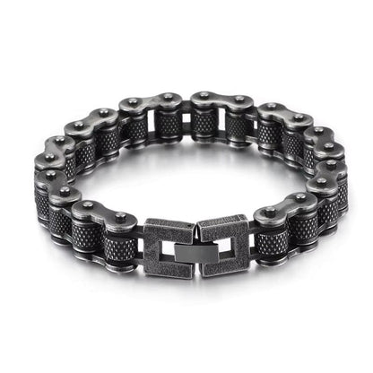 THE MEN THING Steel Bracelets BIKER CHAIN BRACELET - 13mm Pure Titanium Steel Bracelet, Black Plated Antique Matt Finish Bracelet for Men & Boy (8inch)