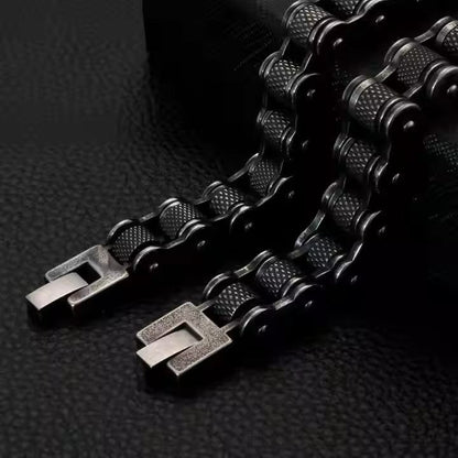 THE MEN THING Steel Bracelets BIKER CHAIN BRACELET - 13mm Pure Titanium Steel Bracelet, Black Plated Antique Matt Finish Bracelet for Men & Boy (8inch)