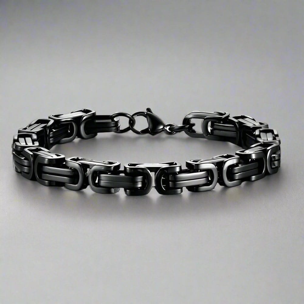 THE MEN THING Steel Bracelets BLACK GOTHIC CHAIN BRACELET - 8mm Pure Black Titanium Steel Bracelet with Push Button Clasp for Men & Boy (8 inch)
