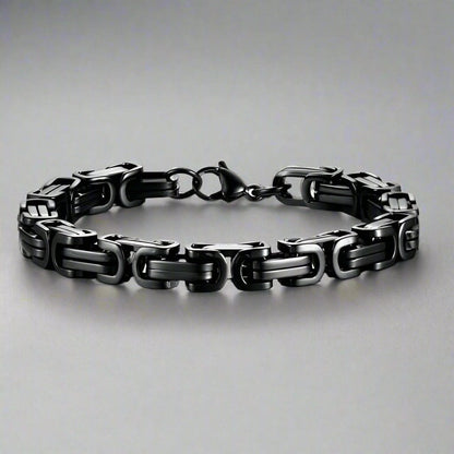 THE MEN THING Steel Bracelets BLACK GOTHIC CHAIN BRACELET - 8mm Pure Black Titanium Steel Bracelet with Push Button Clasp for Men & Boy (8 inch)