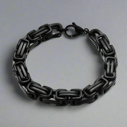 THE MEN THING Steel Bracelets BLACK GOTHIC CHAIN BRACELET - 8mm Pure Black Titanium Steel Bracelet with Push Button Clasp for Men & Boy (8 inch)